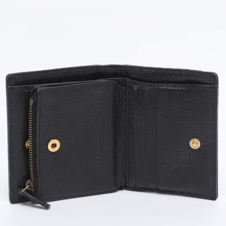 Pre Owned Gucci Black GG Canvas and Leather Compact Wallet