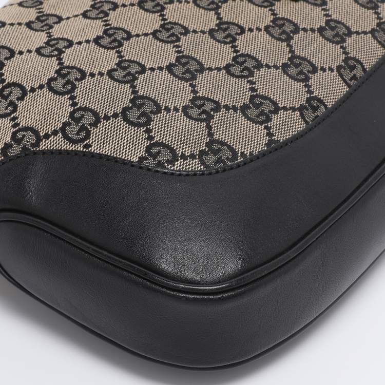 Pre Owned Gucci Black/Beige GG Canvas and Leather Jackie Hobo
