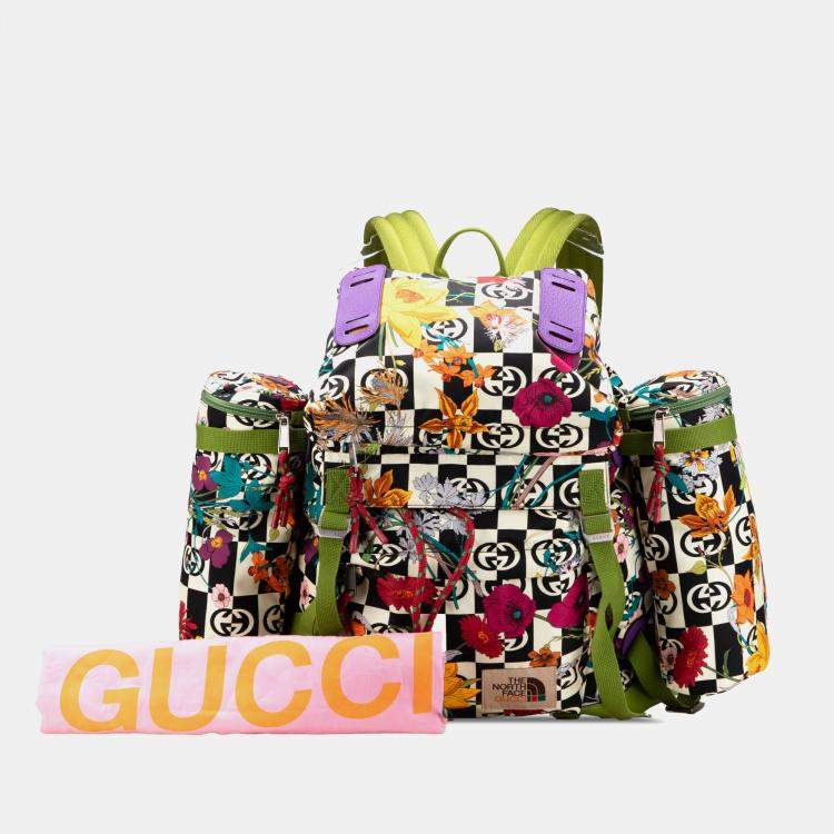 Pre Owned Gucci Multicolor The North Face Floral Multicolor Nylon and Leather Backpack