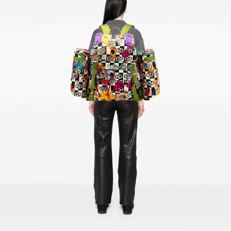 Pre Owned Gucci Multicolor The North Face Floral Multicolor Nylon and Leather Backpack