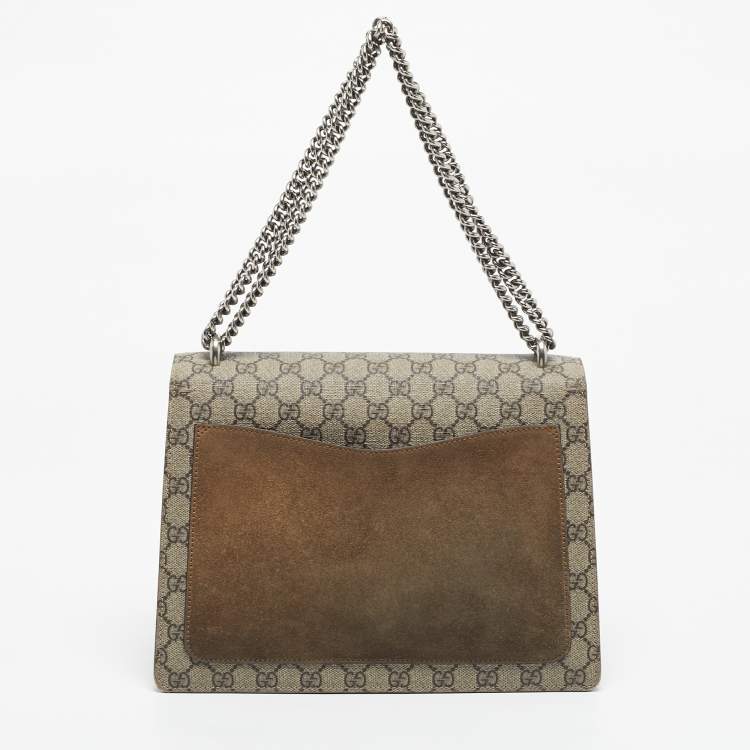 Pre Owned Gucci Beige GG Supreme Canvas and Suede Medium Dionysus Shoulder Bag