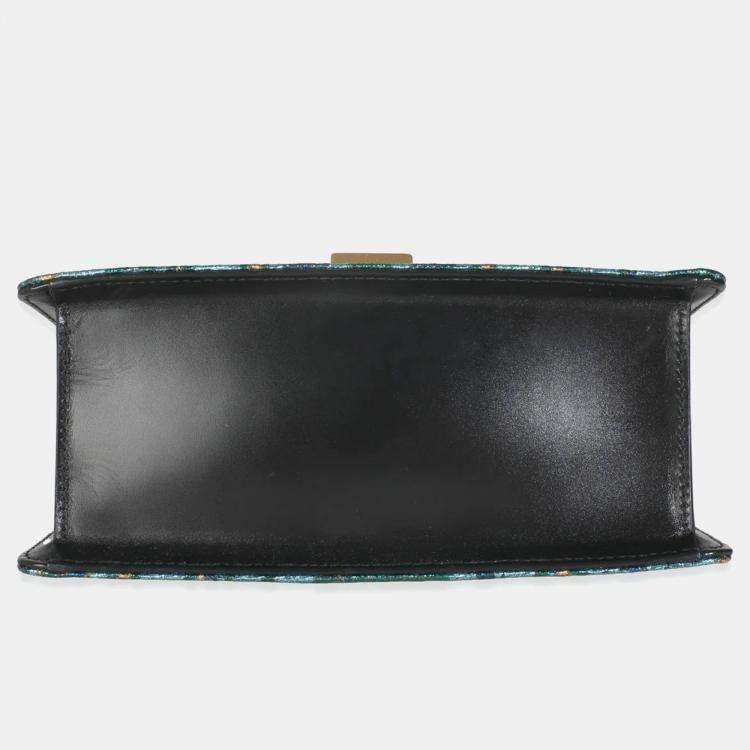 Pre Owned Gucci Blue Iridescent Embroidered Brocade Mini Sylvie Top Handle Bag