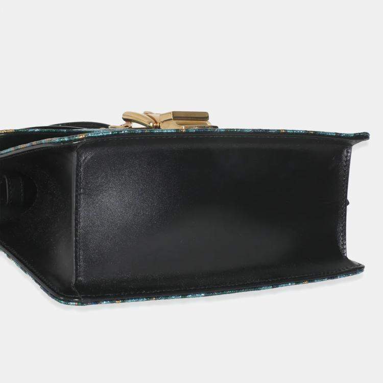 Pre Owned Gucci Blue Iridescent Embroidered Brocade Mini Sylvie Top Handle Bag