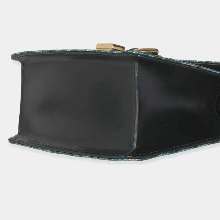 Pre Owned Gucci Blue Iridescent Embroidered Brocade Mini Sylvie Top Handle Bag