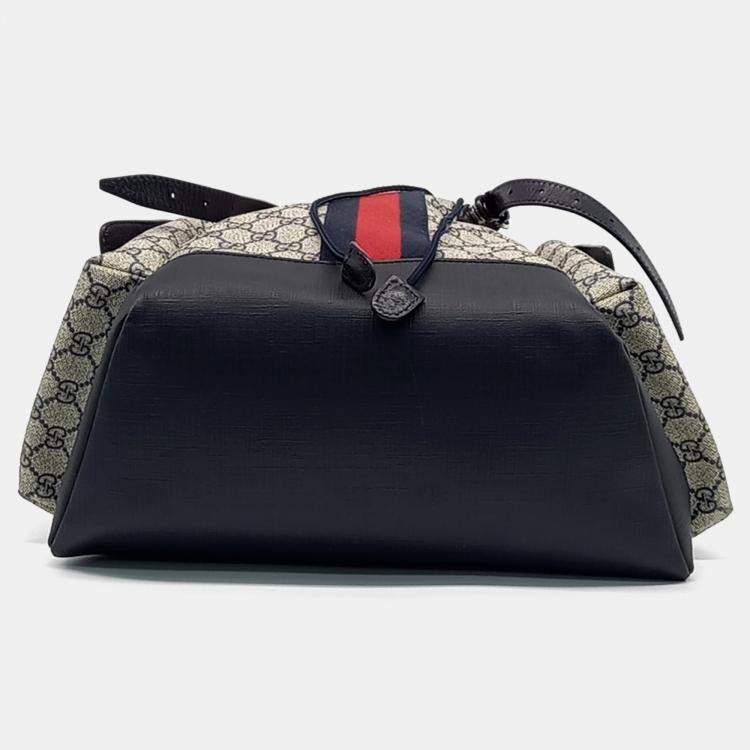 Pre Owned Gucci Navy Blue Canvas and Leather GG Ophidia Backpack Medium