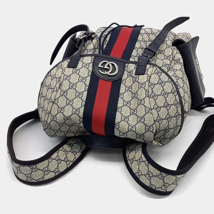 Pre Owned Gucci Navy Blue Canvas and Leather GG Ophidia Backpack Medium