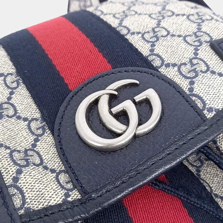 Pre Owned Gucci Navy Blue Canvas and Leather GG Ophidia Backpack Medium
