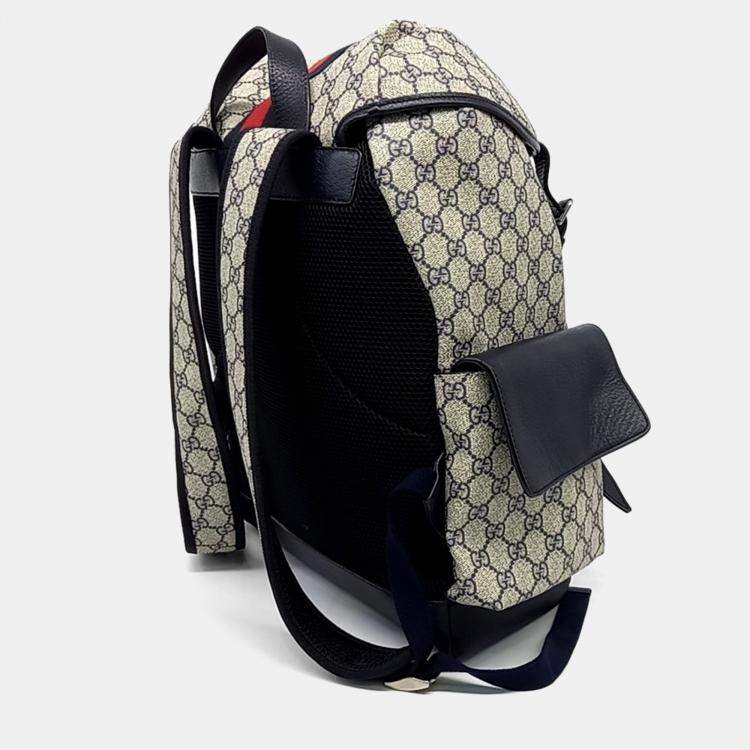 Pre Owned Gucci Navy Blue Canvas and Leather GG Ophidia Backpack Medium