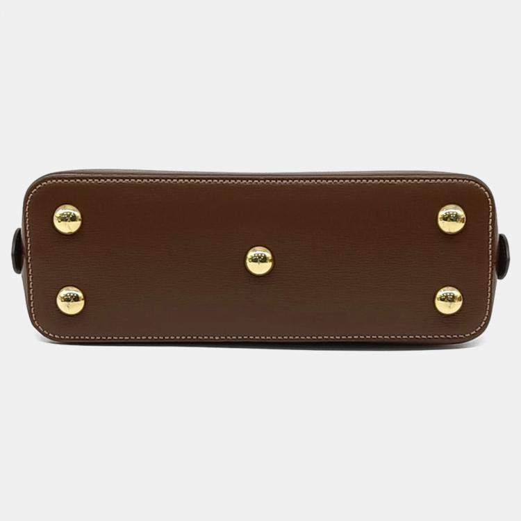 Pre Owned Gucci Beige Brown PVC 1955 Horsebit Top Handle Bag Small