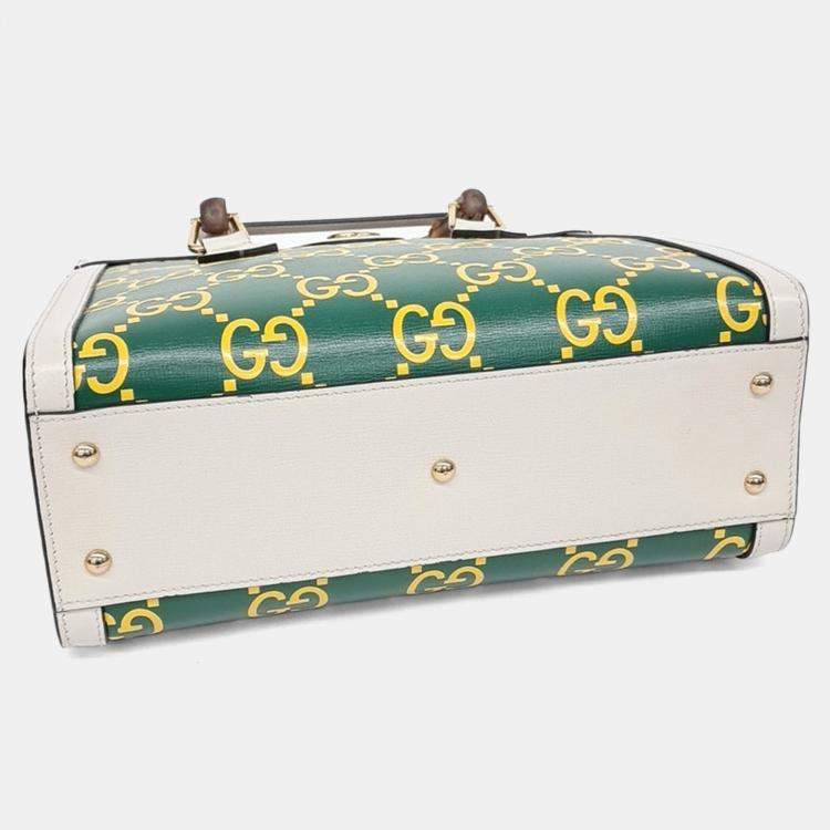 Pre Owned Gucci Green Leather Diana Bamboo Tote Bag Small