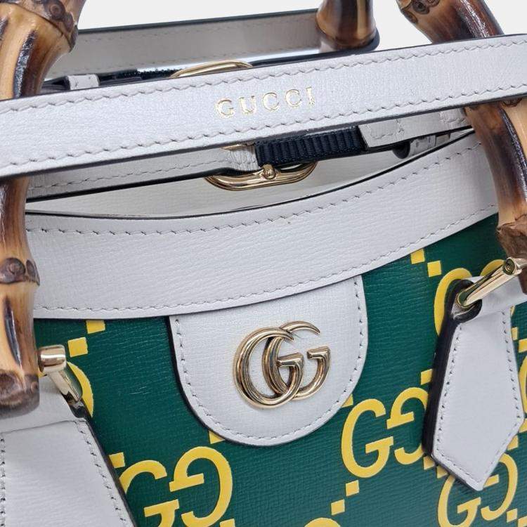 Pre Owned Gucci Green Leather Diana Bamboo Tote Bag Small