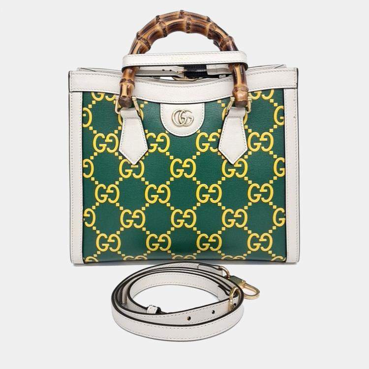 Pre Owned Gucci Green Leather Diana Bamboo Tote Bag Small