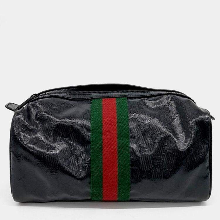 Pre Owned Gucci Black Fabric GG Crystal Web Cosmetic Case