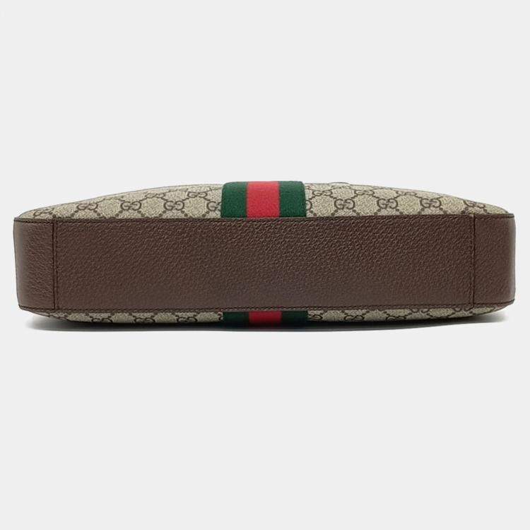 Pre Owned Gucci Beige Brown Canvas and Leather Ophidia Briefcase