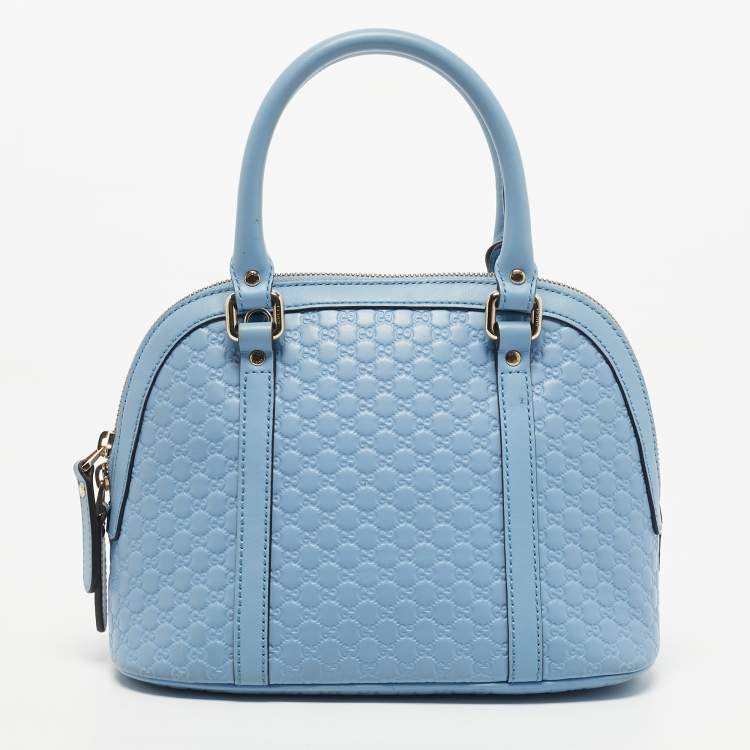 Pre Owned Gucci Light Blue Microguccissima Leather Mini Nice Dome Bag