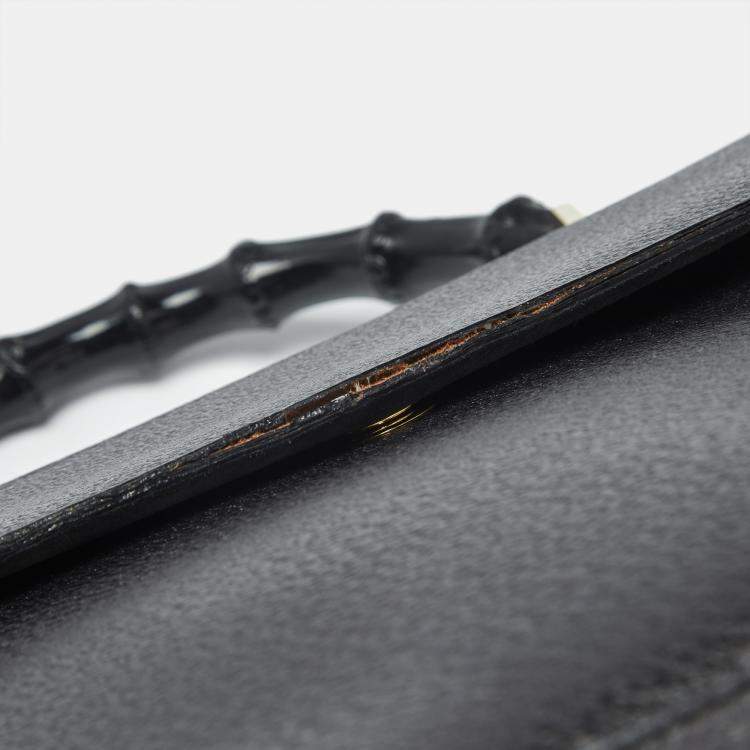 Pre Owned Gucci Black Leather Bamboo Top Handle Bag