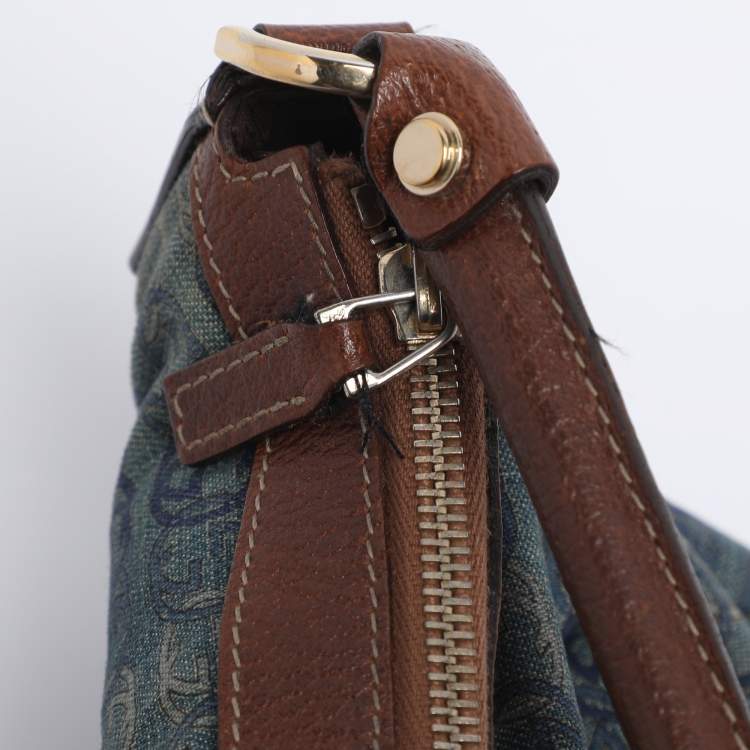 Pre Owned Gucci Blue/Brown GG Denim and Leather Abby Shoulder Bag