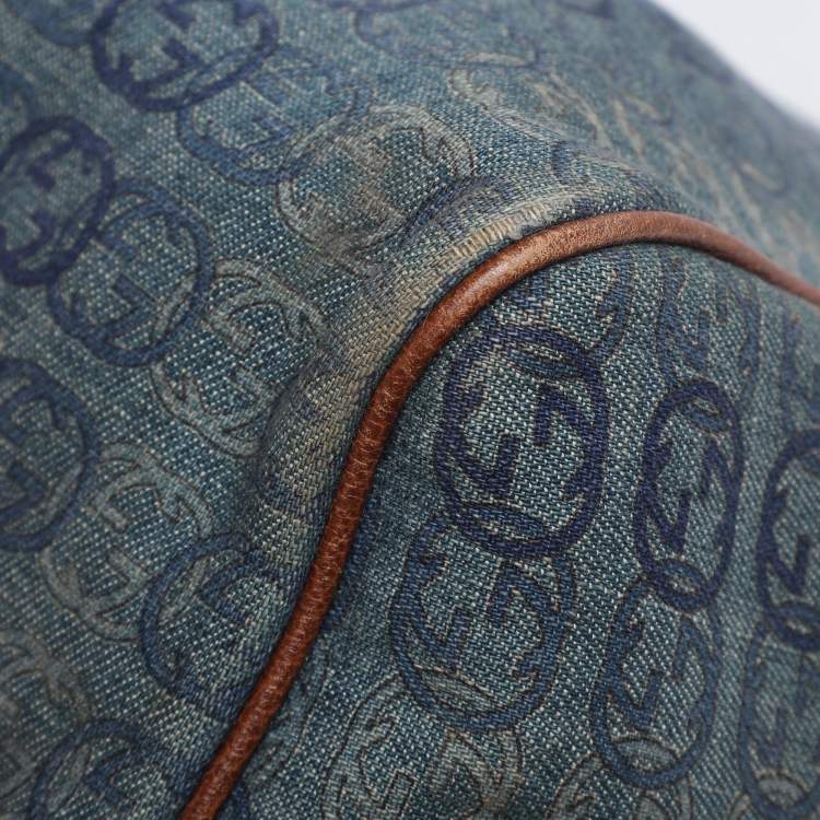 Pre Owned Gucci Blue/Brown GG Denim and Leather Abby Shoulder Bag