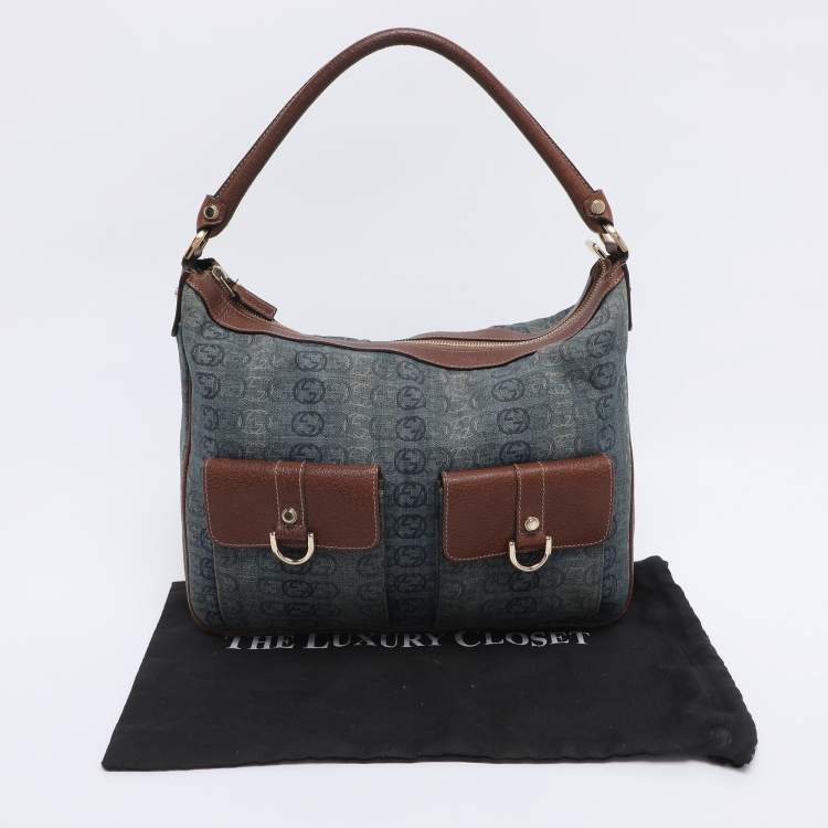 Pre Owned Gucci Blue/Brown GG Denim and Leather Abby Shoulder Bag