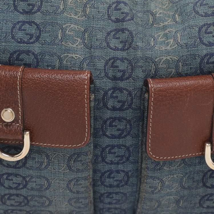 Pre Owned Gucci Blue/Brown GG Denim and Leather Abby Shoulder Bag