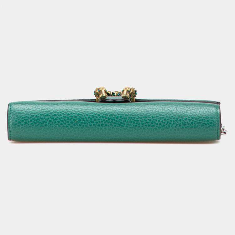 Pre Owned Gucci Green Mini Leather Dionysus Wallet on Chain