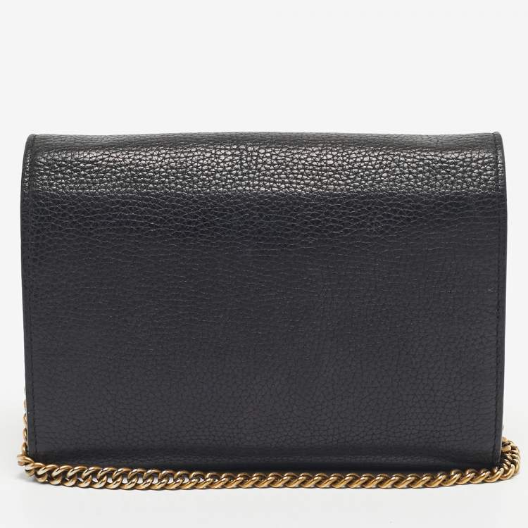 Pre Owned Gucci Black Leather GG Marmont Wallet on Chain
