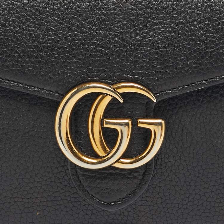 Pre Owned Gucci Black Leather GG Marmont Wallet on Chain