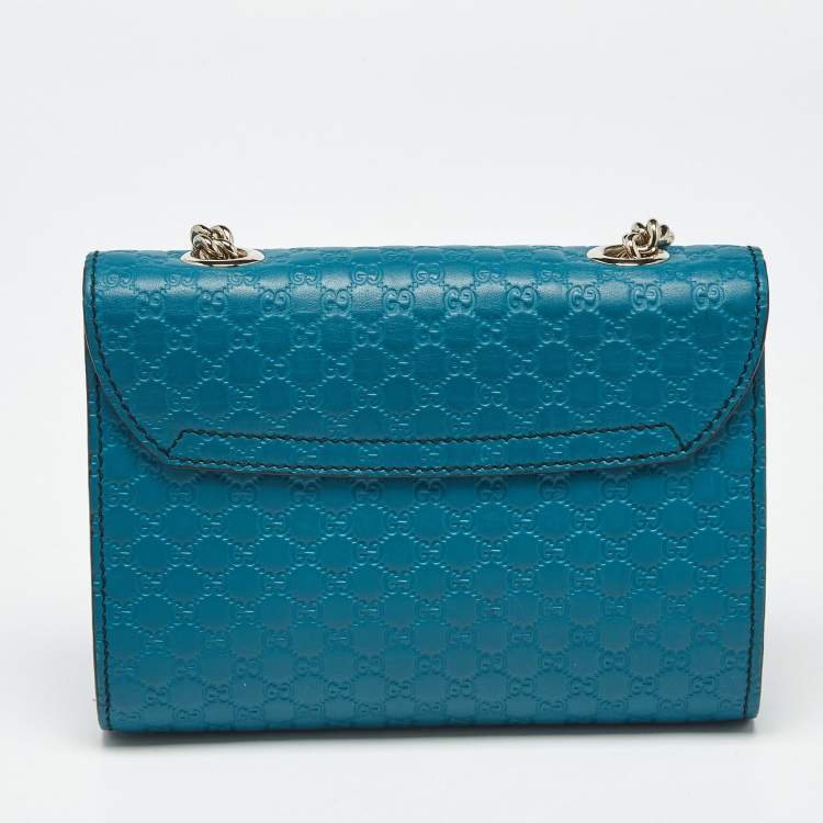 Pre Owned Gucci Teal Green Microguccissima Leather Mini Emily Chain Shoulder Bag