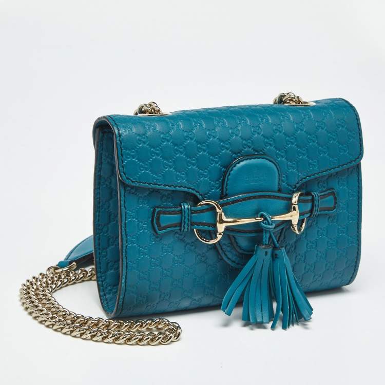 Pre Owned Gucci Teal Green Microguccissima Leather Mini Emily Chain Shoulder Bag