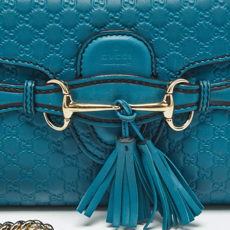 Pre Owned Gucci Teal Green Microguccissima Leather Mini Emily Chain Shoulder Bag