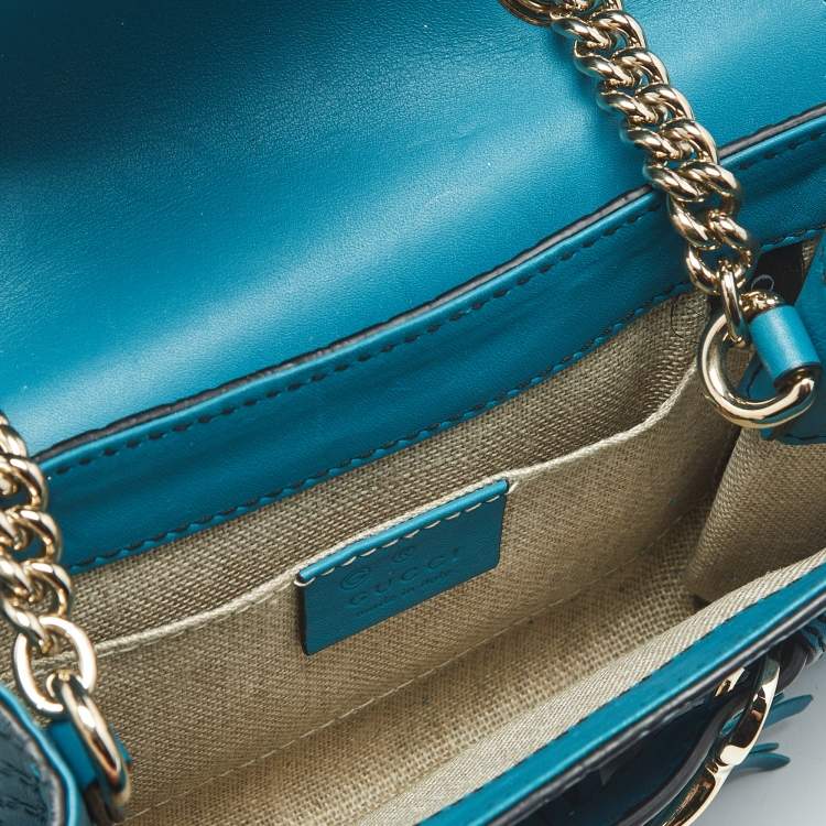 Pre Owned Gucci Teal Green Microguccissima Leather Mini Emily Chain Shoulder Bag