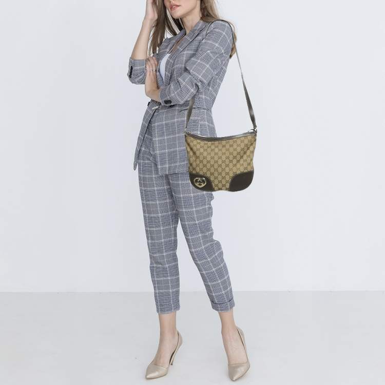 Pre Owned Gucci Beige/Brown GG Canvas and Leather Lovely Heart Crossbody Bag