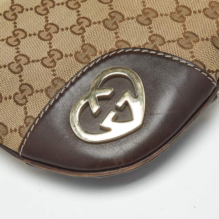Pre Owned Gucci Beige/Brown GG Canvas and Leather Lovely Heart Crossbody Bag