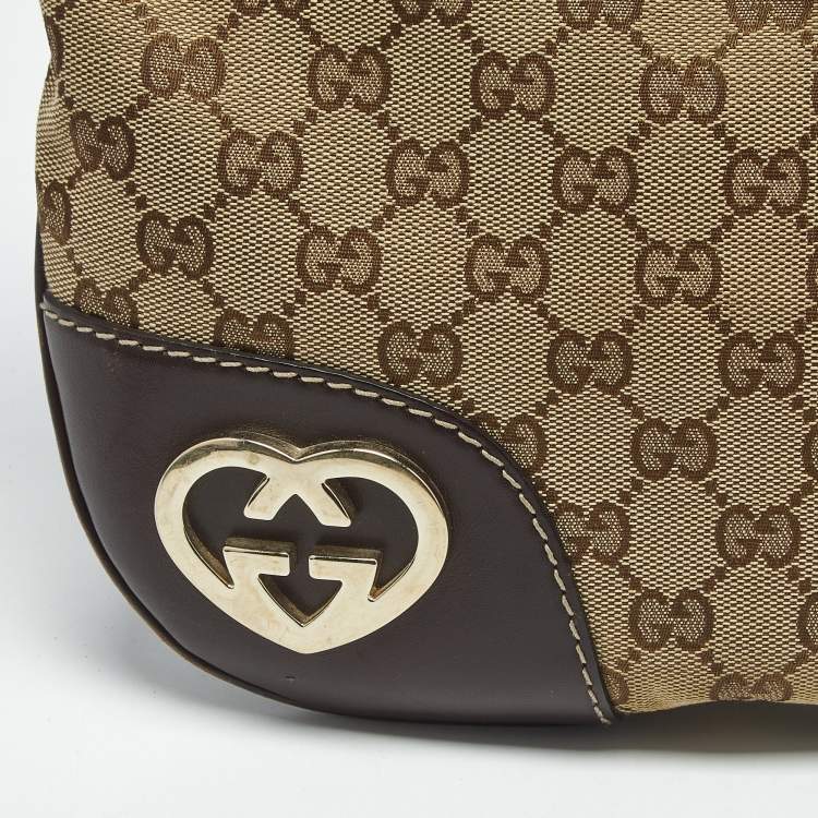 Pre Owned Gucci Beige/Brown GG Canvas and Leather Lovely Heart Crossbody Bag