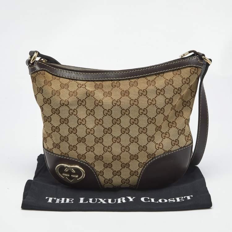 Pre Owned Gucci Beige/Brown GG Canvas and Leather Lovely Heart Crossbody Bag