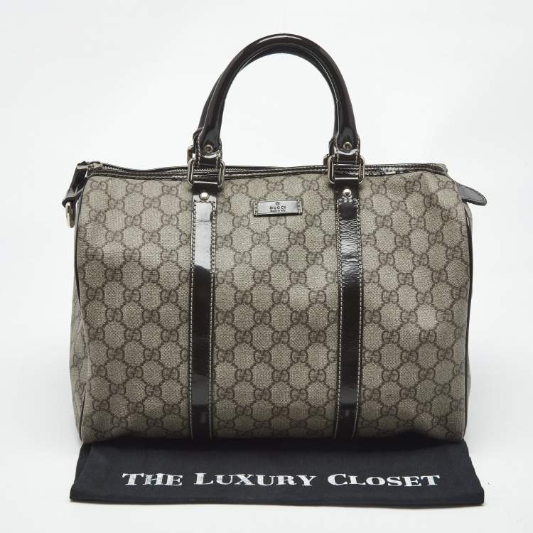 Pre Owned Gucci Brown/Beige GG Supreme Canvas and Leather Medium Joy Boston Bag
