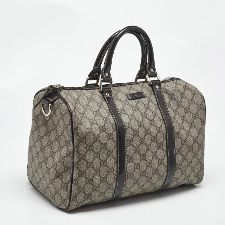 Pre Owned Gucci Brown/Beige GG Supreme Canvas and Leather Medium Joy Boston Bag