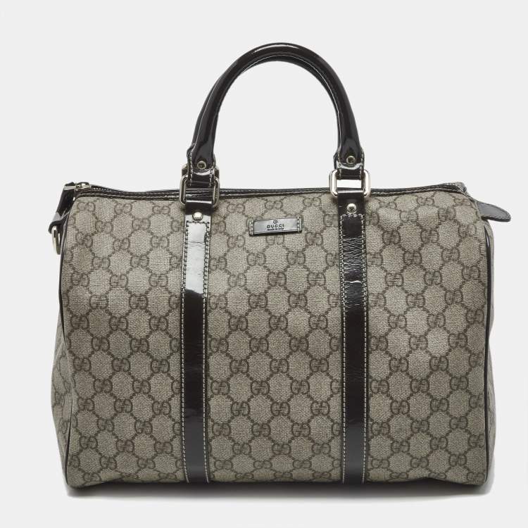 Pre Owned Gucci Brown/Beige GG Supreme Canvas and Leather Medium Joy Boston Bag