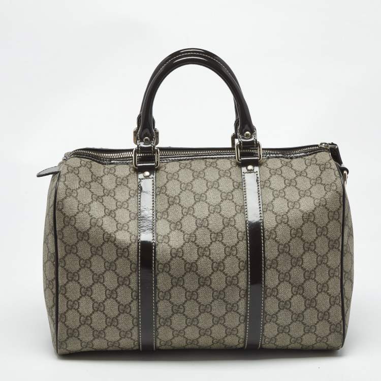 Pre Owned Gucci Brown/Beige GG Supreme Canvas and Leather Medium Joy Boston Bag