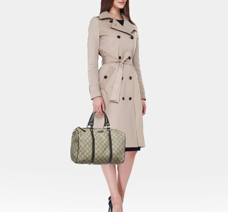 Pre Owned Gucci Brown/Beige GG Supreme Canvas and Leather Medium Joy Boston Bag