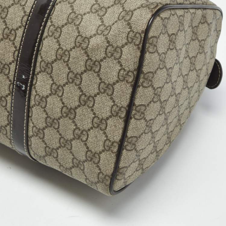 Pre Owned Gucci Brown/Beige GG Supreme Canvas and Leather Medium Joy Boston Bag