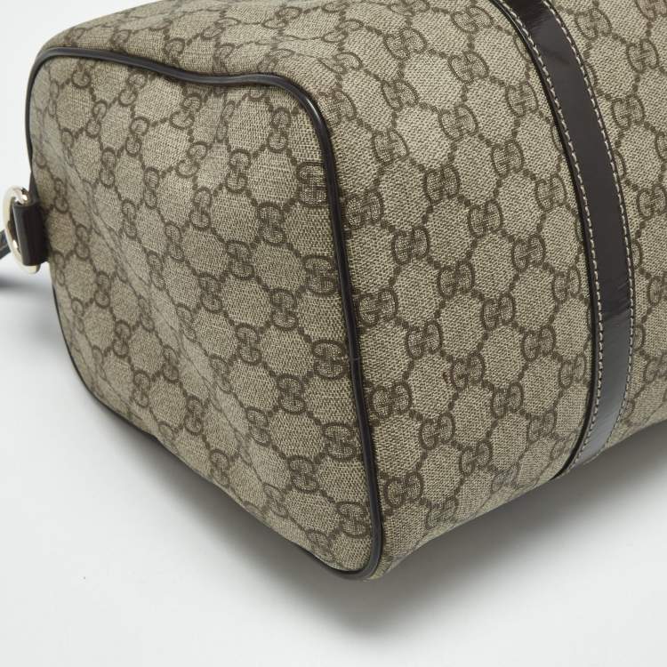 Pre Owned Gucci Brown/Beige GG Supreme Canvas and Leather Medium Joy Boston Bag