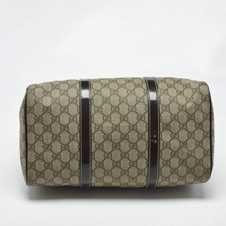 Pre Owned Gucci Brown/Beige GG Supreme Canvas and Leather Medium Joy Boston Bag