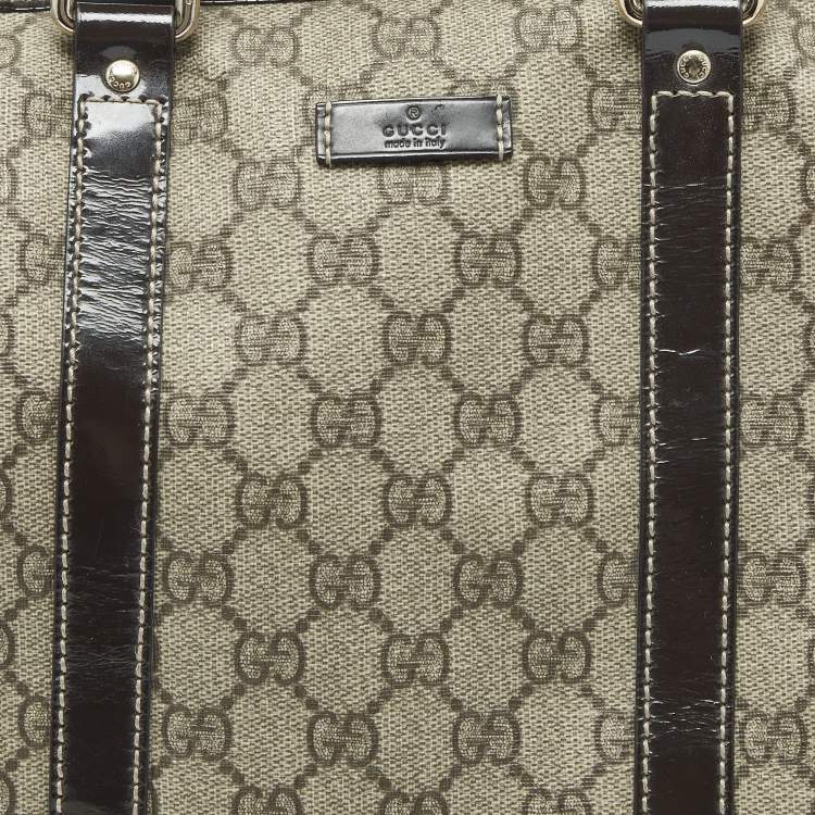 Pre Owned Gucci Brown/Beige GG Supreme Canvas and Leather Medium Joy Boston Bag