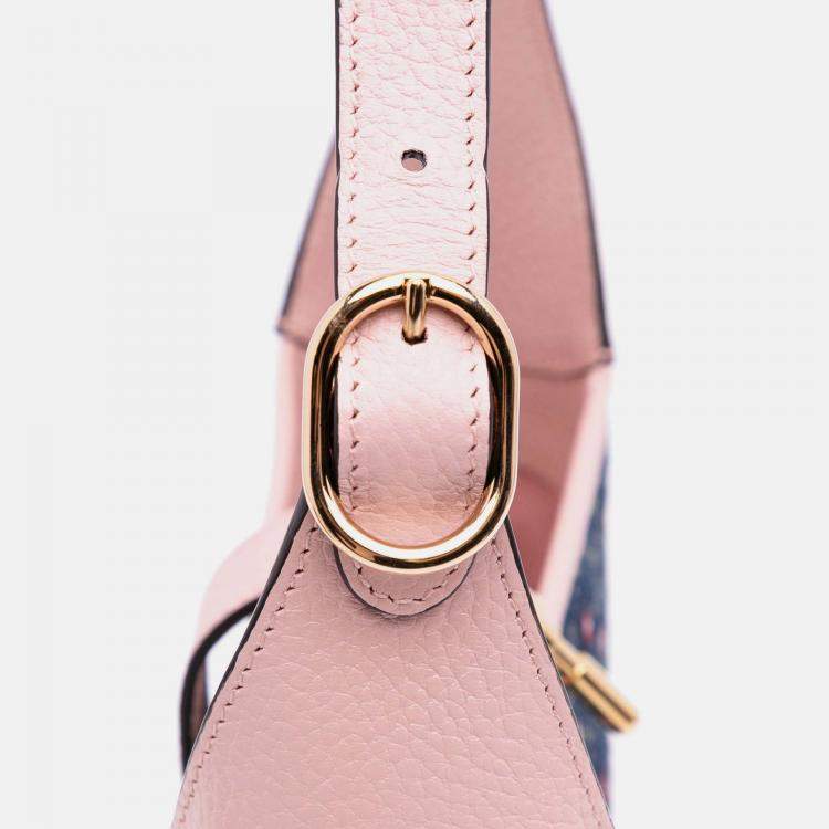 Pre Owned Gucci Blue Pink Limited Edition Small GG Embroidered Denim Floral Jackie 1961 Crossbody