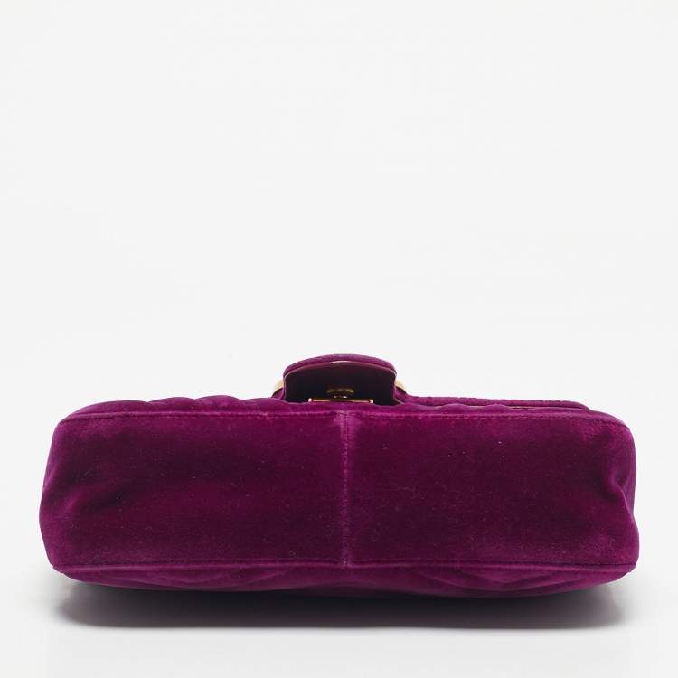Pre Owned Gucci Purple Matelassé Velvet Mini GG Marmont Shoulder Bag