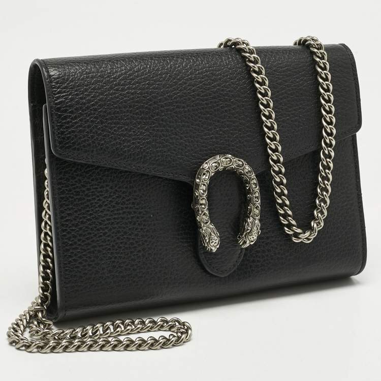 Pre Owned Gucci Black Leather Dionysus Wallet on Chain