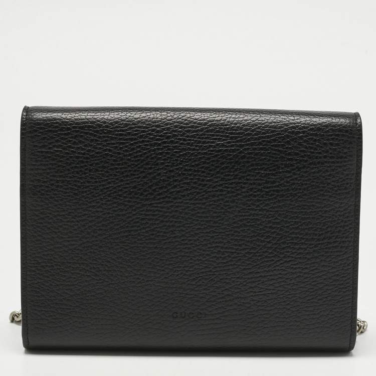 Pre Owned Gucci Black Leather Dionysus Wallet on Chain