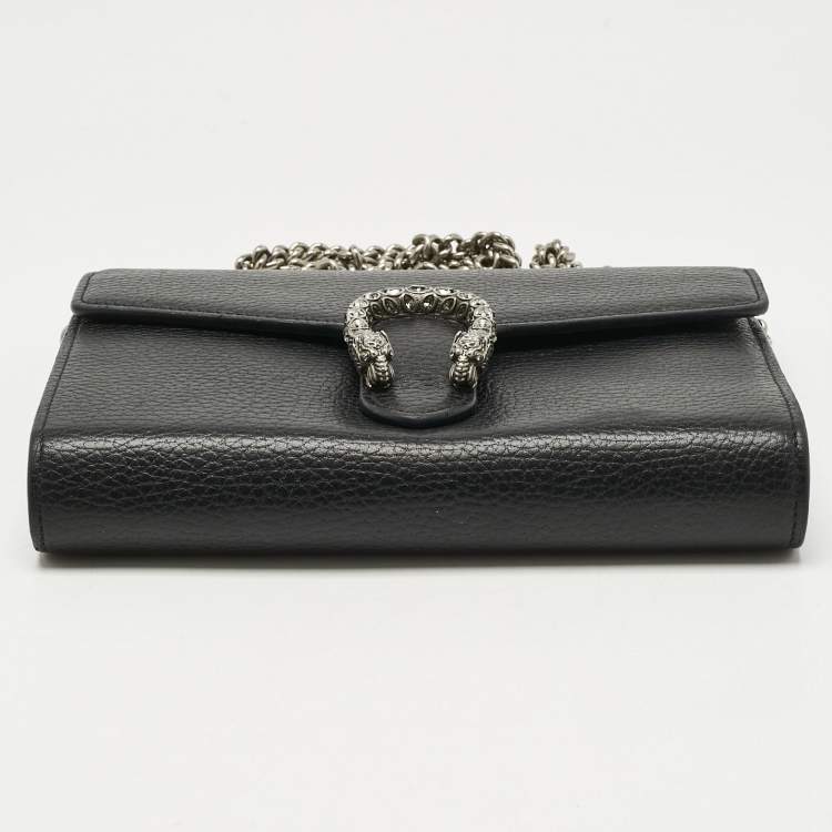 Pre Owned Gucci Black Leather Dionysus Wallet on Chain