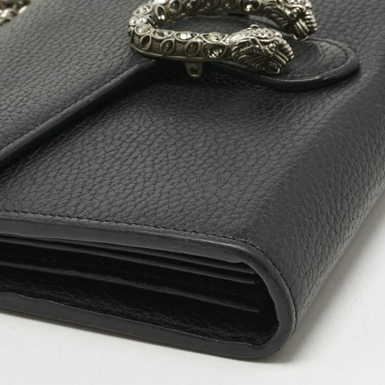 Pre Owned Gucci Black Leather Dionysus Wallet on Chain